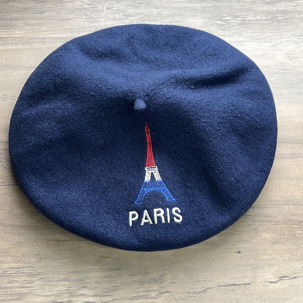 Felted Wool Navy Blue Embroidered Paris Beret